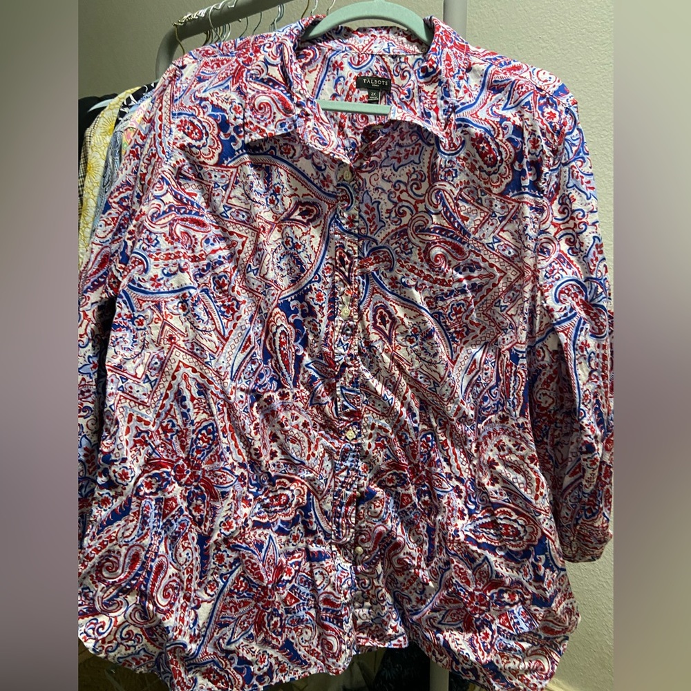 Talbots Women’s 2X LS Cotton Buttoned Blouse. Never worn